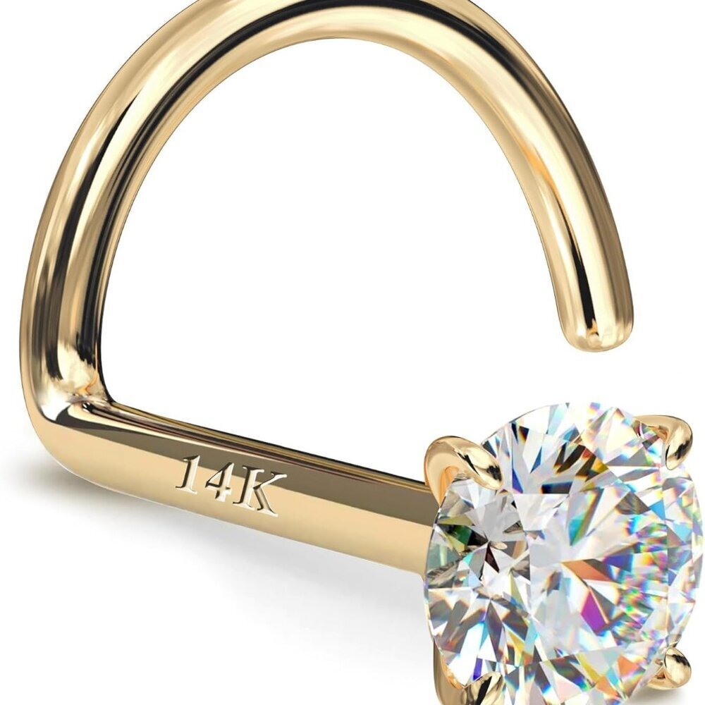 14K Gold Nose Ring Studs Solid Gold 20G Hypoallergenic For Women Men